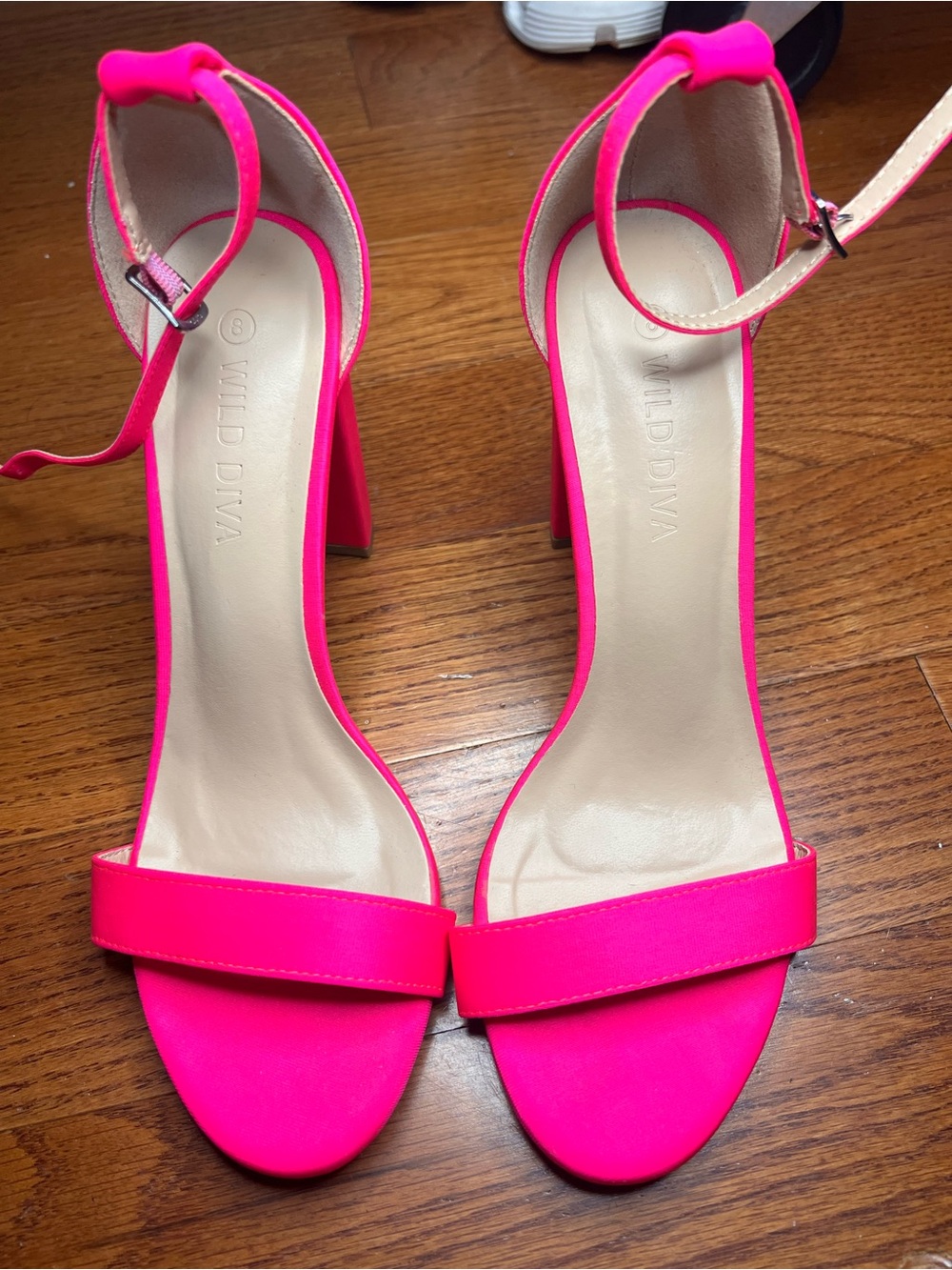 Wild Diva Neon Pink Ankle-Strap Block Heel Sandals